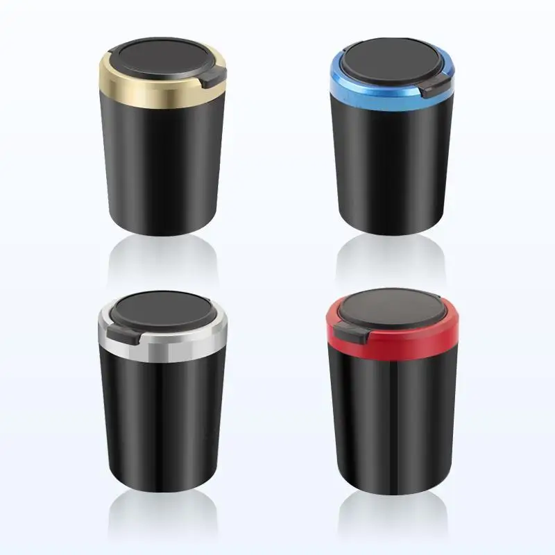 Car Ashtray Universal Fit Flame Retardant Alloy Liner One Touch LED Lid for Car Home Desk Decoration