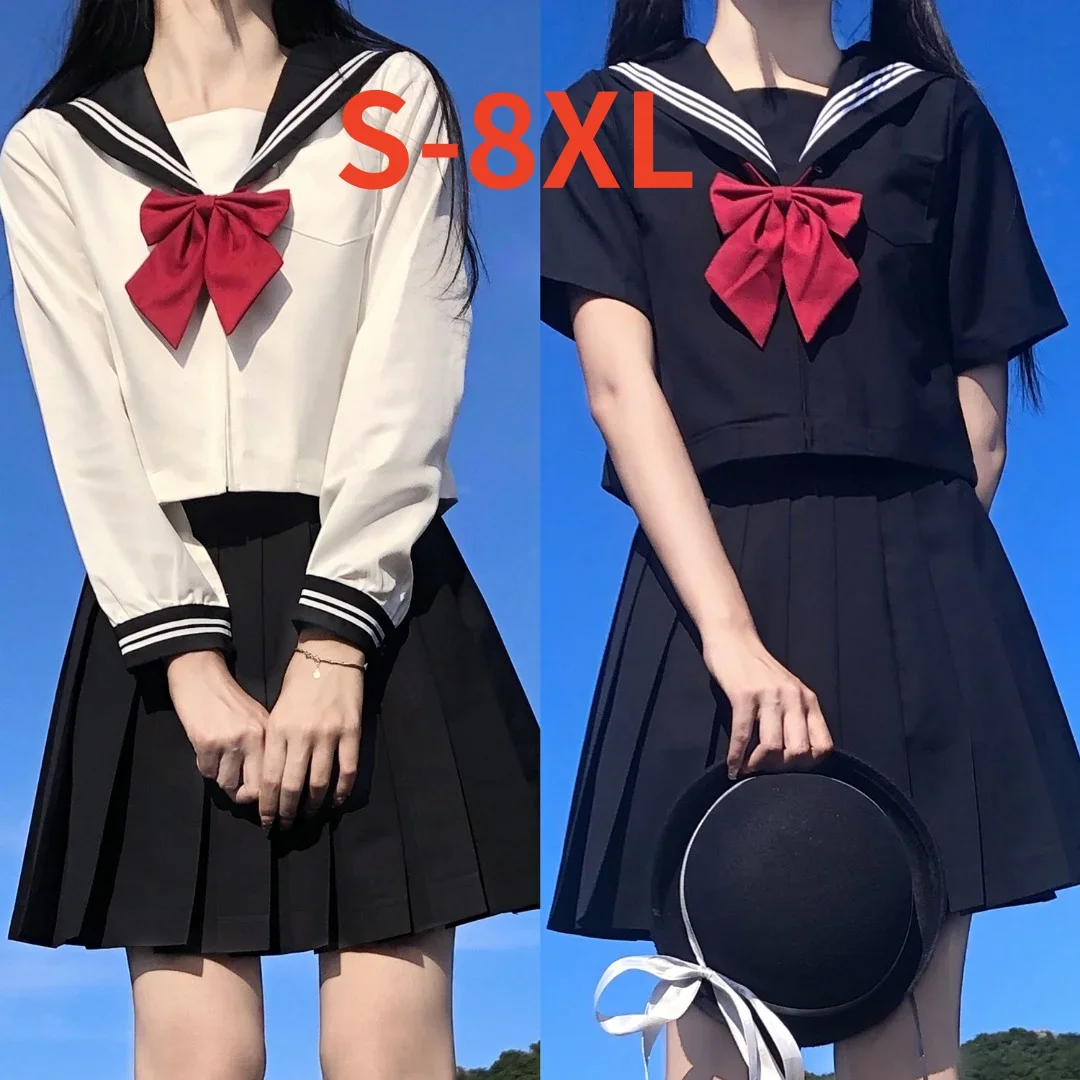 Japanese school uniform girls S-8XL plus size Jk suit white two black three basic sailor uniform women long sleeve suit