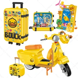 Creative City Vehicle Mini Diamond Building Block B.Duck Vespa Motorcycle Assemble suitcase Model Duckbill Scooter Bricks Toys