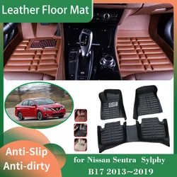 Car Leather Floor Mat for Nissan Sentra Sylphy B17 2013~2019 2014 Foot Interior Liner Waterproof Carpet Pad Custom Accessories