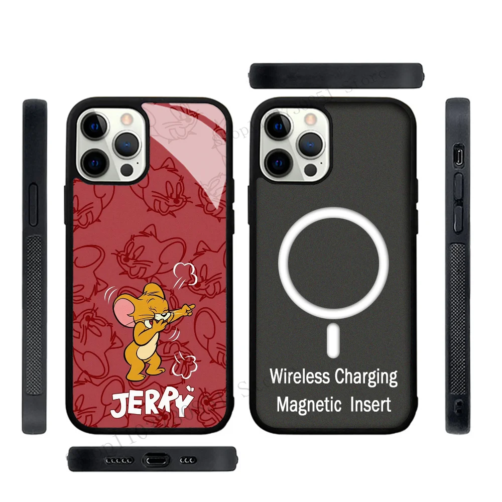 Cartoon Tom And Jerry Couple Phone Case Strong Magnetic For IPhone 15 14 13 Pro Max 11 12 Mini Alex Mirror For Magsafe