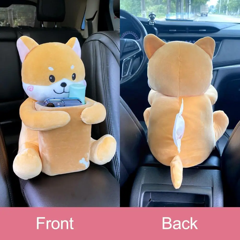 2 In 1 Car Tissue Box Doll Cartoon Garbage Can Rabbit Plush Car Tissue Holder Armrest Box Car Accessories Novelty Auto Supplies