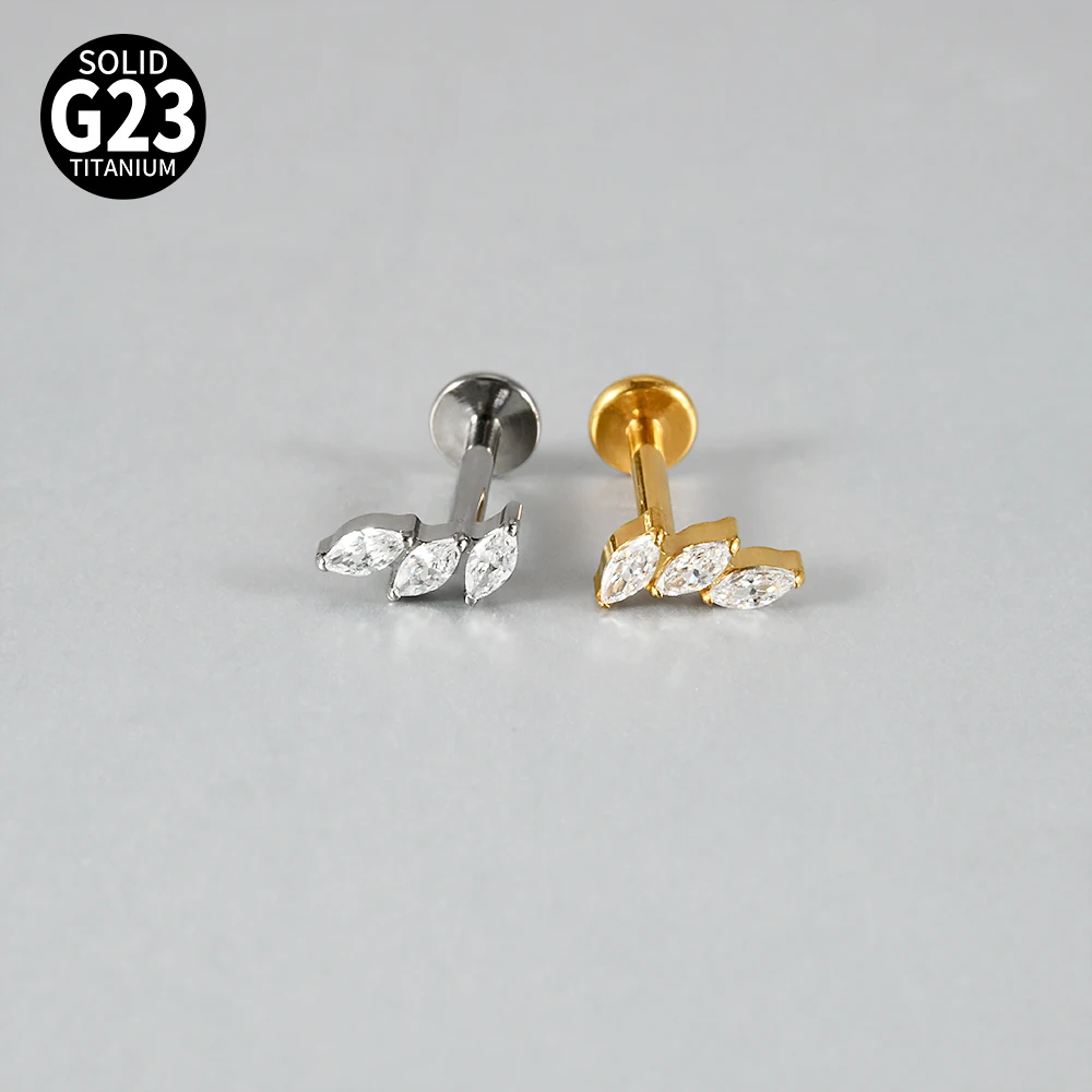1PC  Marquise CZ G23 Pure Titanium Lip Studs Internal Thread Snake Ear Helix Tragus Cartilage Earrings Body Piercing Jewelry 16G