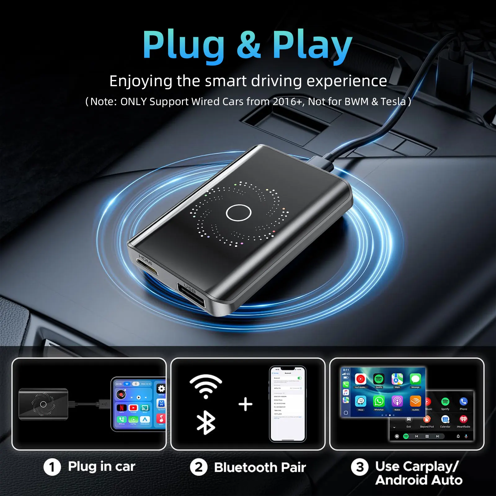 Picture 3: Carplay AI Box Android 13 Wireless Android Auto Smart TV Box For Youtube Netflix Toyota Mazda Hyundai Haval GMC Ford MG VW Kia