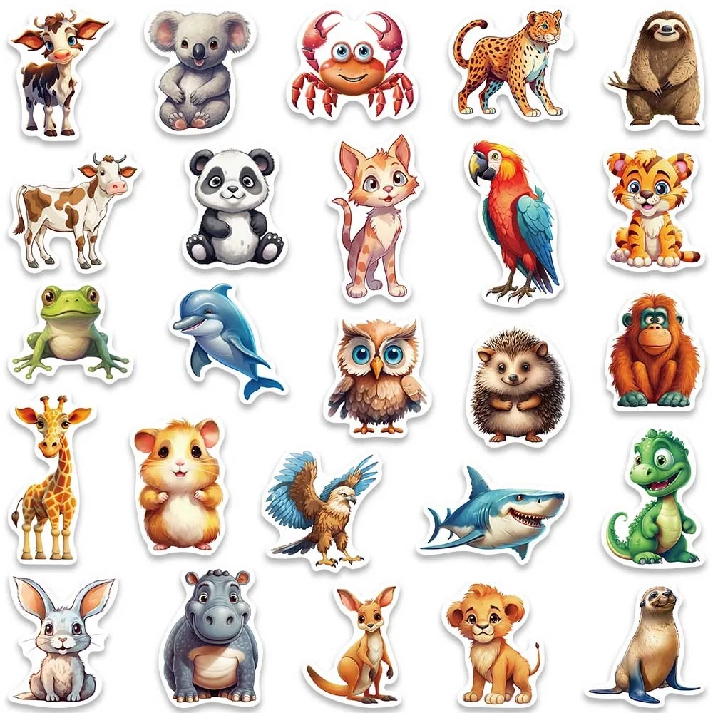 10/50PCS Cute Cartoon Zoo Wild Animals Stickers Aesthetic DIY Toy Phone Skateboard Laptop Fridge Car Decals Graffiti Sticker