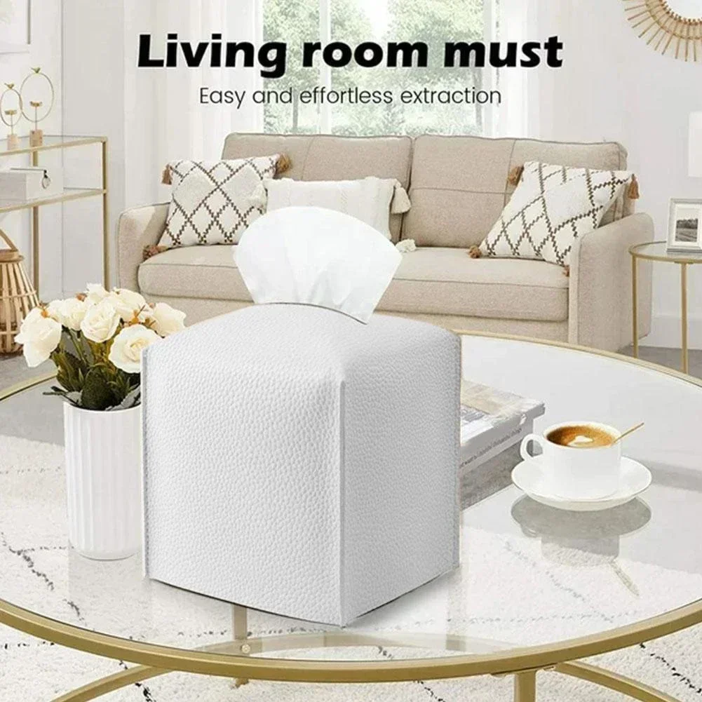 Modern PU Leather Square Tissue Box Dispenser Holder  Solid Color Car Tissue Box  Home Living Room Decoration