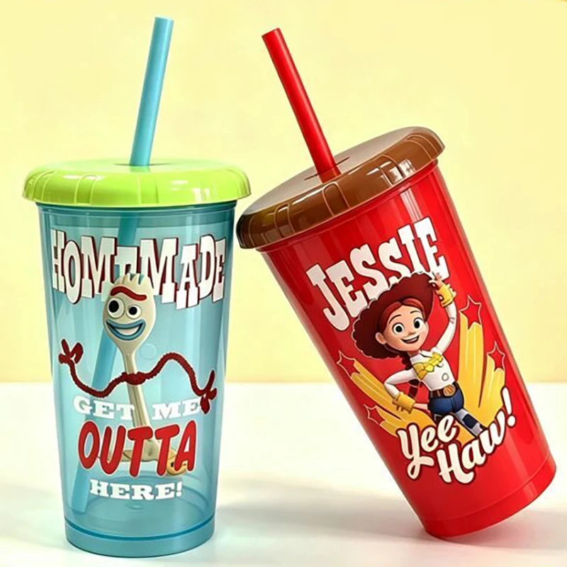 4Pcs Toy Story Straw Cup Cartoon Woody Buzz Lightyear Plastic Straw Water Cup Set Lidded Drinking Cups Party Tableware Gifts view 5