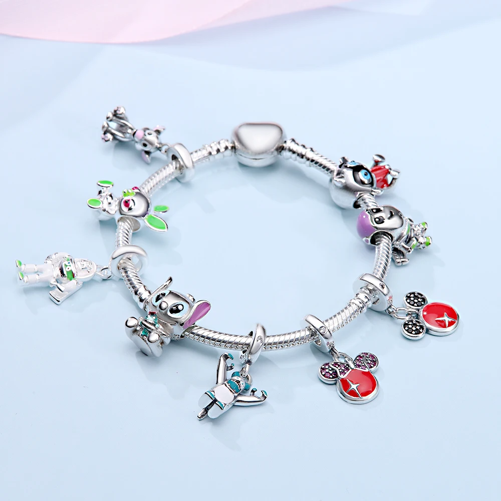 ديزني 925 الفضة الاسترليني غرزة ودب قلادة مطرز DIY مجوهرات الأزياء هدية عيد ميلاد عطلة ارتداء اليومي