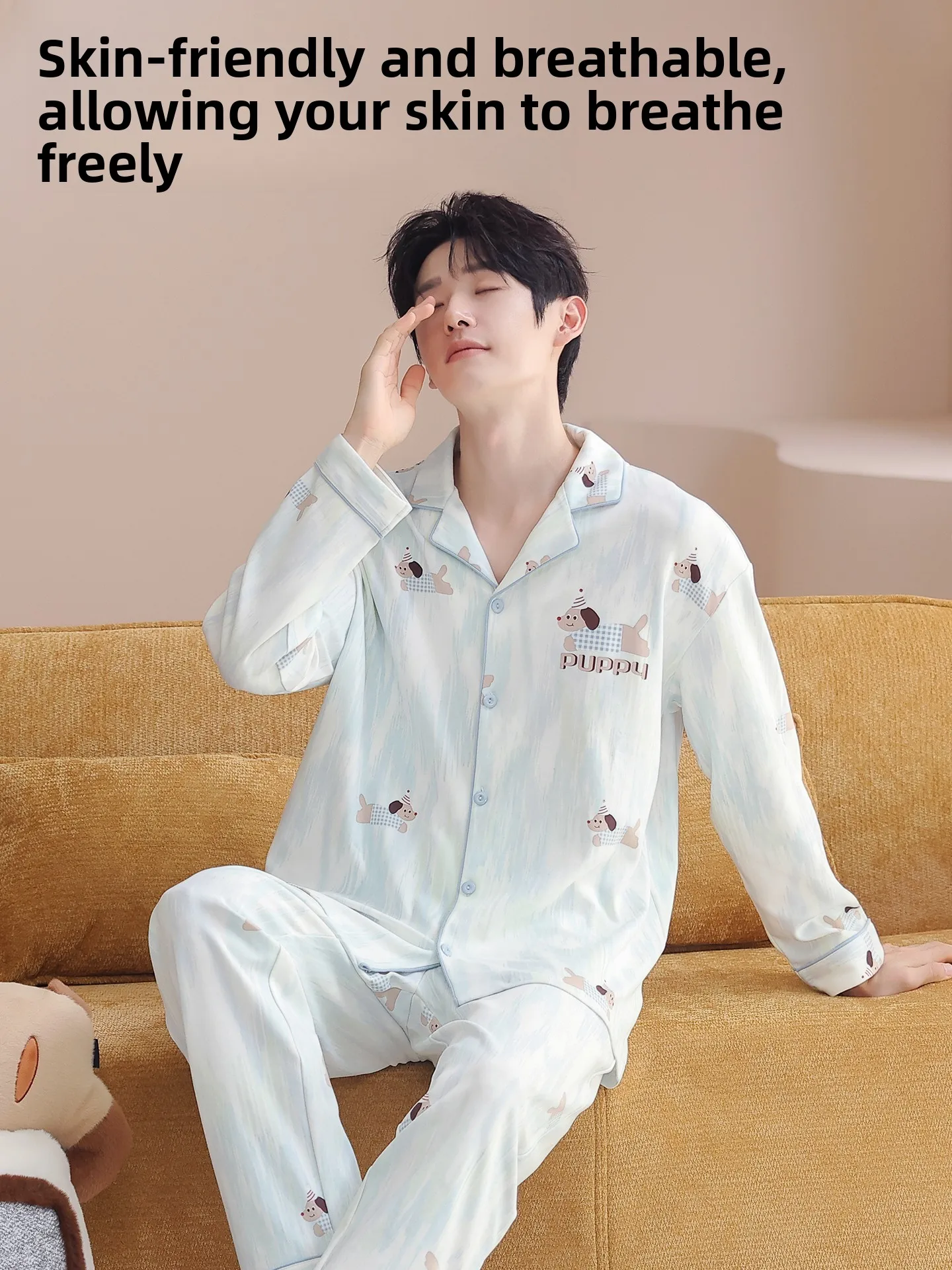 Plandoo Men's Pure Cotton Sleepwear Pants Long Sleeve Long Pants Large Size Home Clothes Set Autumn Winter Youth Casual Style