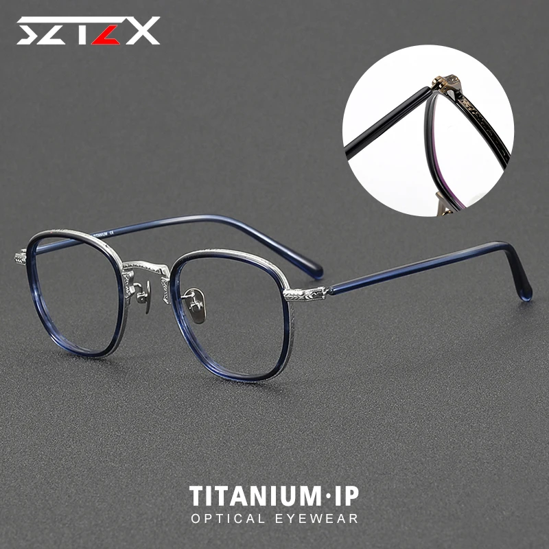 SZTZX, elegante montura redonda de acetato de titanio puro, gafas para miopía antirayos azules de alta calidad, se puede personalizar con prescripción para hombres