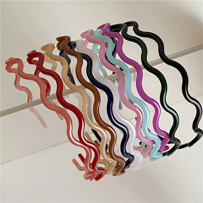 New Colorful Translucent Acrylic Hairband Women Cute Thin Wavy Headband Simple Plastic Solid Hair Hoop Headwrap For Daily Wear