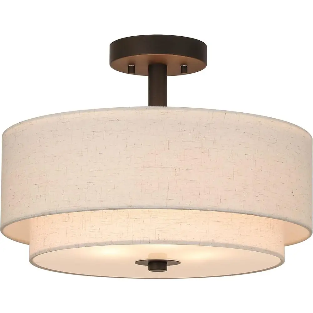 

3-Light Semi-Flush Mount Ceiling Fixture with Fabric Shade, Suitable for Bedroom and Living Room, Bronze Finish