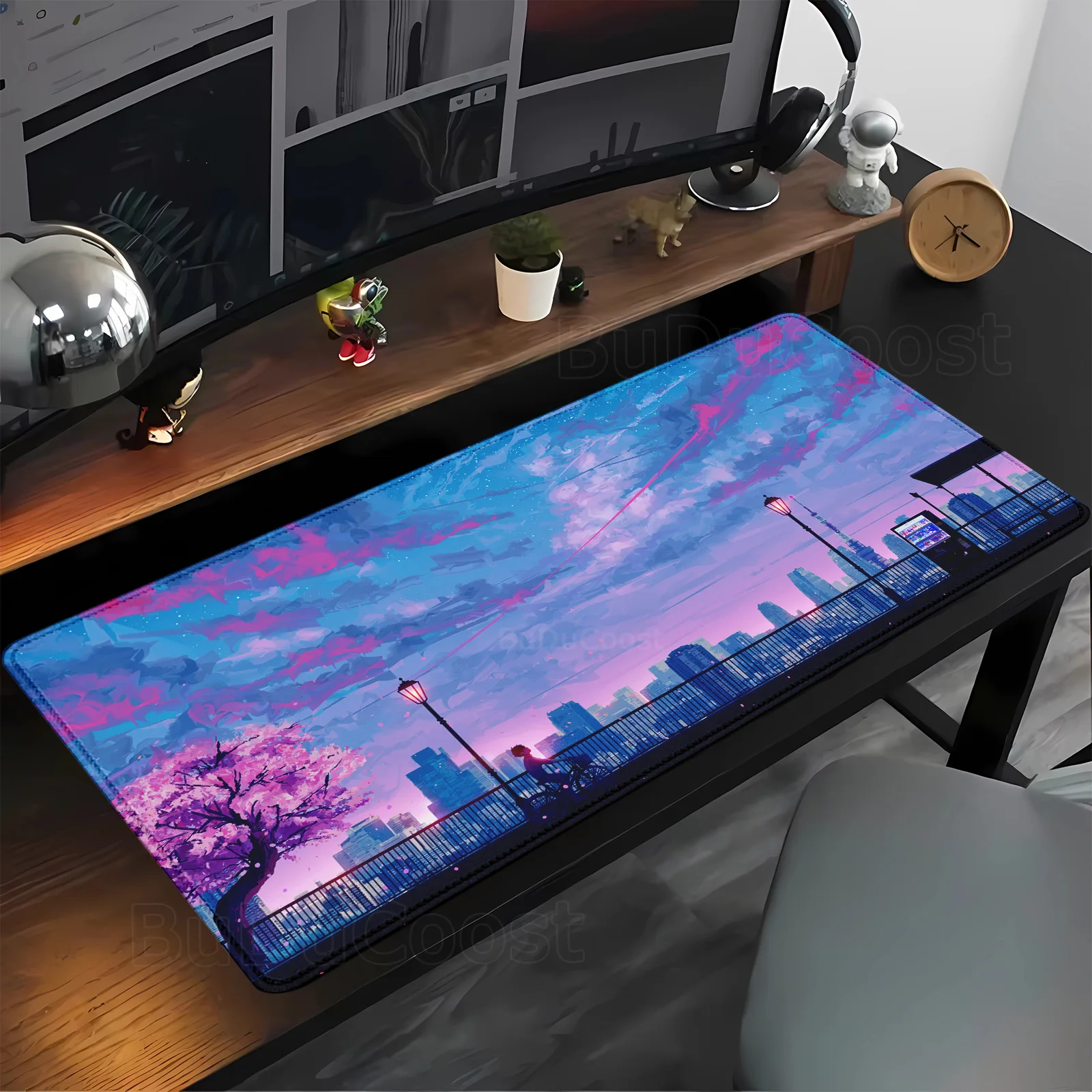 Anime Gaming Large Mousepad Sakura Blooms city Mousepad Gamer Computer Non-Slip Rubber XXL Keyboard Mat Aesthetic Decor Desk Mat