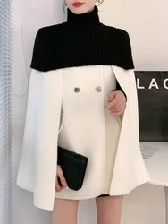Cape Poncho Thickened Medium-length Coat Korean High-grade Elegant Knitted Double-sided Tweed Jacket Two-piece Female Cloak