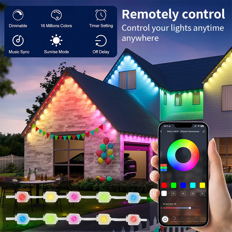 في الهواء الطلق إضاءة مقاومة للماء الطنف ضوء 150FT 90 LED APP وجهاز التحكم عن بعد RGBIC الخيال الذكية سلسلة ضوء فناء بركة أضواء المحيطة #5