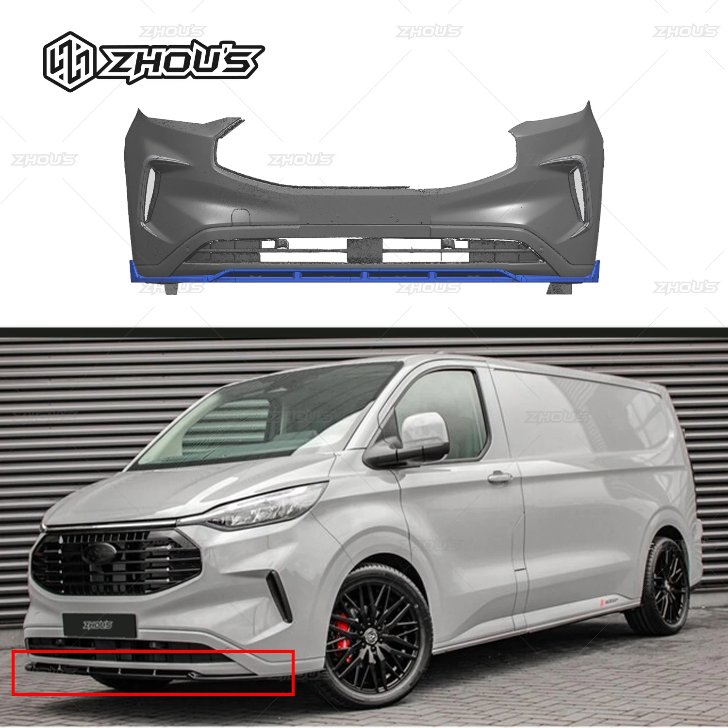 

Zhous Design Auto Parts Upgrade Modification Abs Car Front Bumper Lip Splitter for 2025 ford Transit Custom