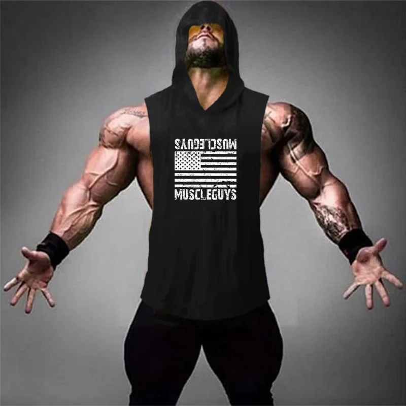 

Новая летняя мужская спортивная хлопковая толстовка с принтом американского флага для бодибилдинга и фитнеса