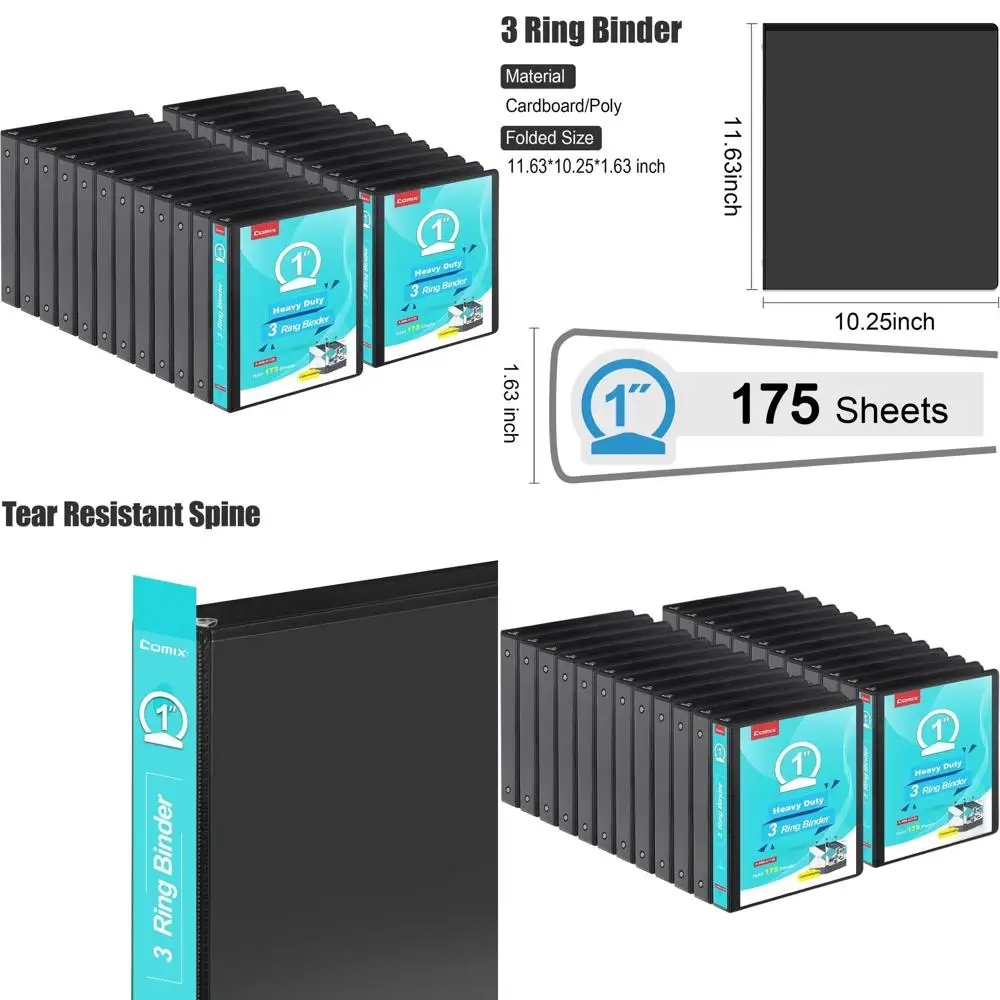 

24-Pack Heavy Duty 1 Inch 3-Ring Binders, Clear Covers, Holds 200 8.5x11 Sheets, PVC-Free, School/Home Office Supplies