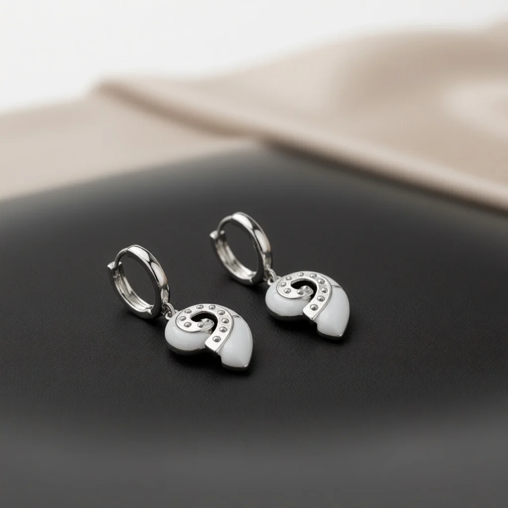 Two‑Tone Spiral Shell Dangle Huggie Earrings for Women, White Enamel Drop Click‑Top Hoop Earrings, Ocean Style Fashion Jewelry