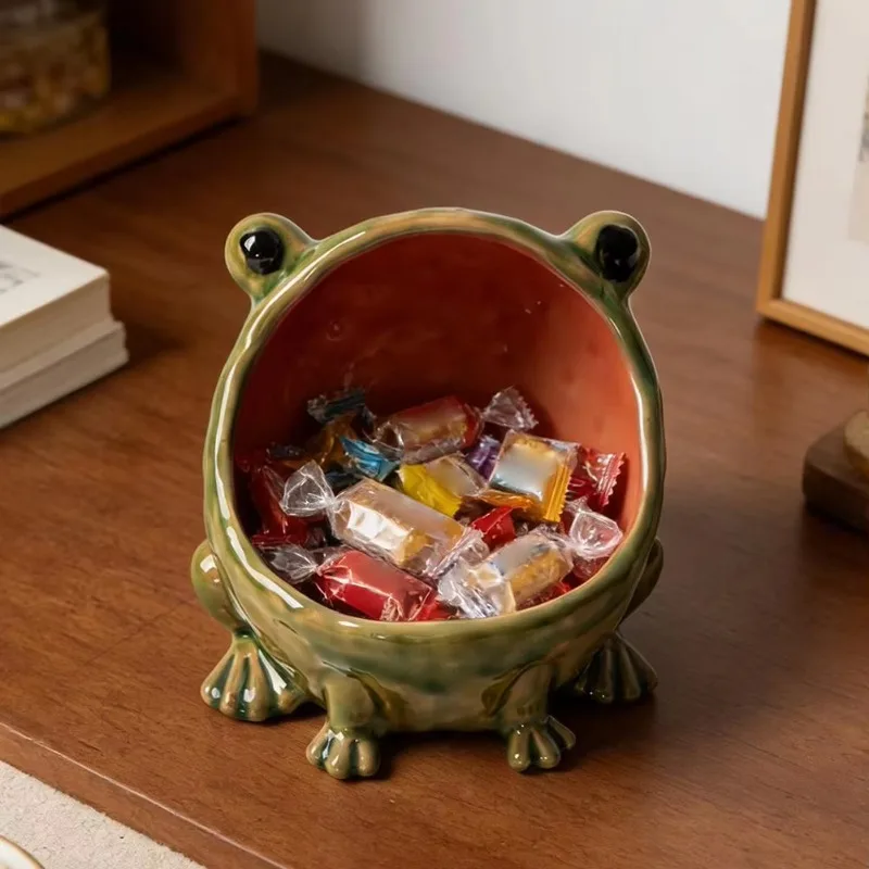 Creative Ceramic Big Mouth Frog Seasoning Jar Candy Salt Jar Kitchen Home Desktop Decor Ornament