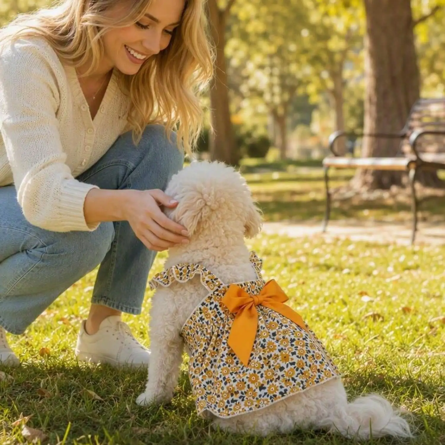 Sommerkleid für Haustiere, ärmellos, mit Blumenmuster, Rüschenriemen, großer Schleife als Dekoration für kleine Hunde, für den täglichen Gebrauch und Partys. – Detail 24