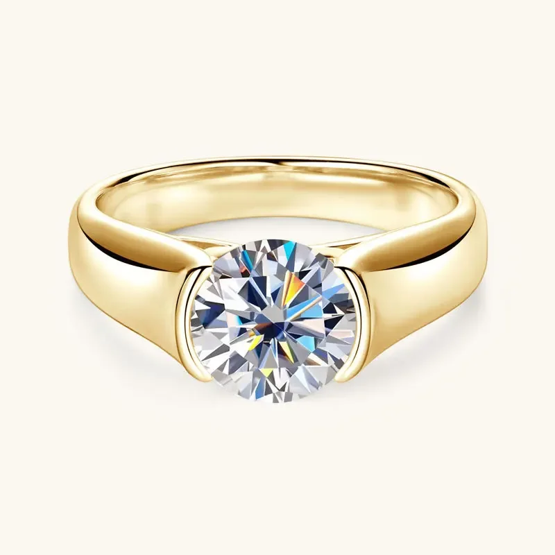 18k Gold Plated 925 Sliver 2ct 8mm Moissanite Ring for Couple Women Men Chunky Engagement Wedding Rings Wide Finger Bands