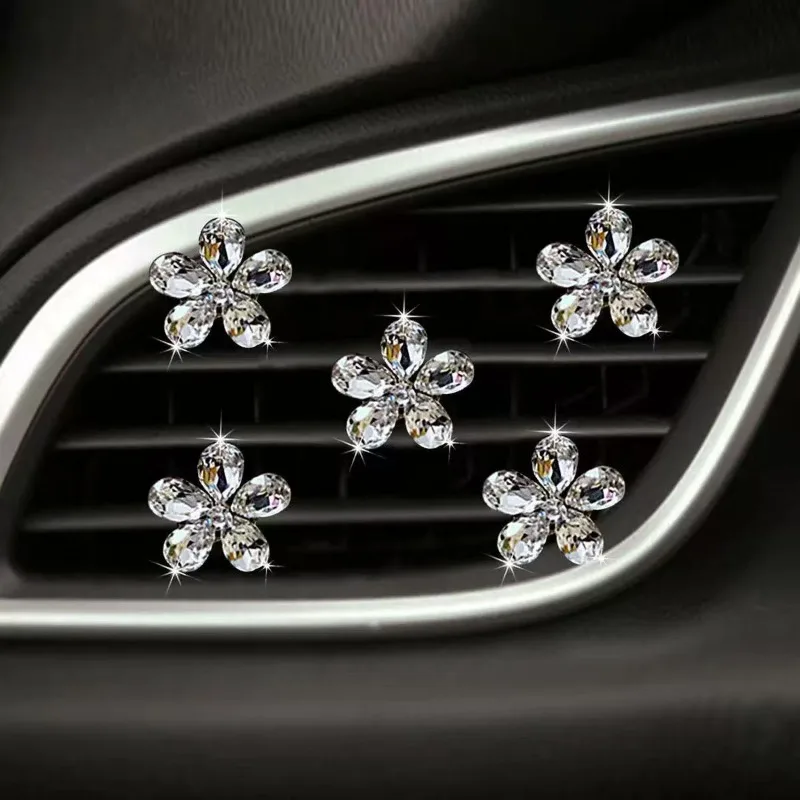 5 Pieces of Natural Small Crystal Set Car Air Outlet Decoration Clip Car Air Outlet Ornament Interior Supplies
