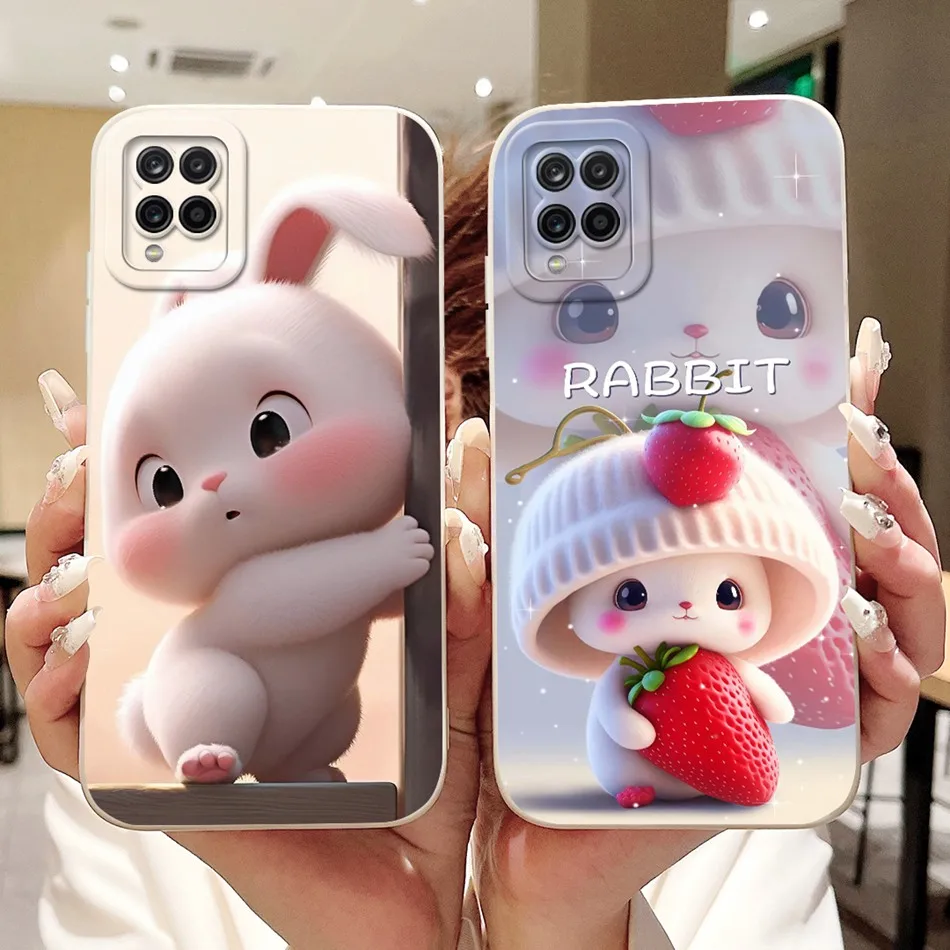 For Samsung Galaxy A22 Cute Rabbit Cat Cartoon Case For Samsung A22 4G 5G A225F A226B Lens Protective Soft Silicone Phone Cases