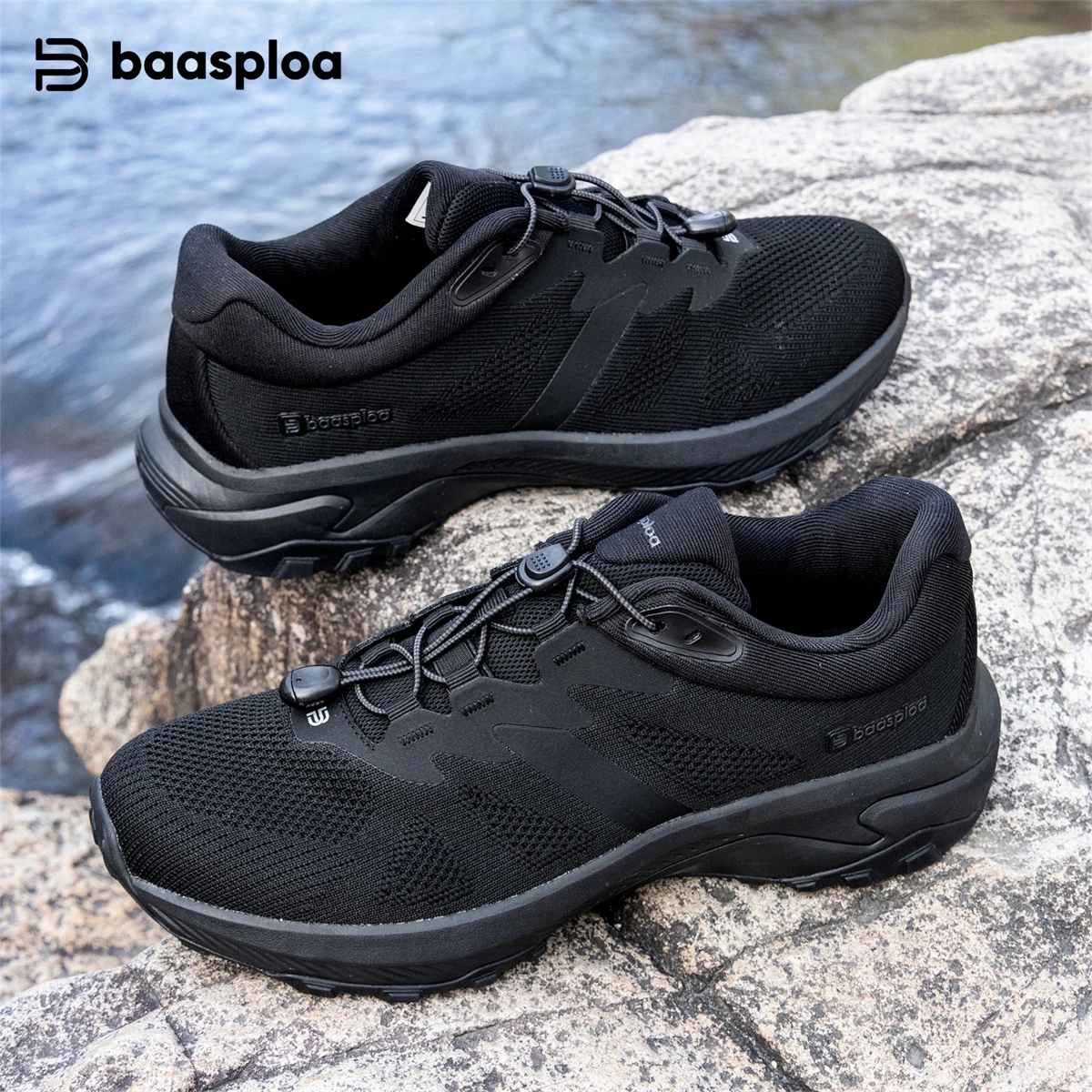 Baasploa Men Lightweight Hiking Shoes Mesh Breathable Comfort Outdoor Sneakers Male Fashion Rubber Walking Shoes