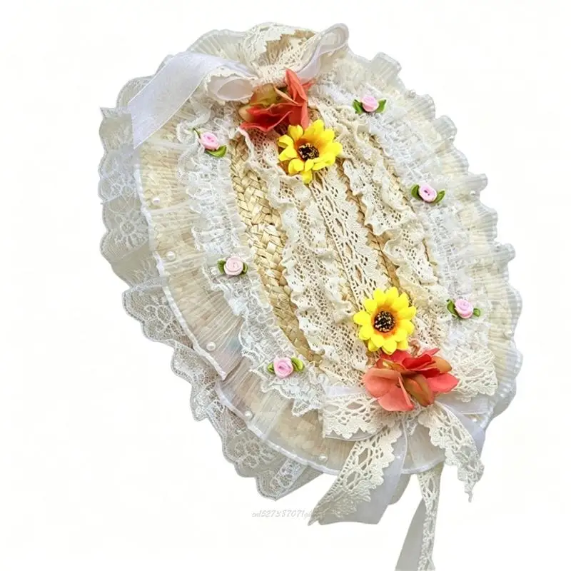 X5XA Victorian Bonnet Soft Lace Bonnet Hat Lining Comfortable Head Accessory For Infants And Toddlers