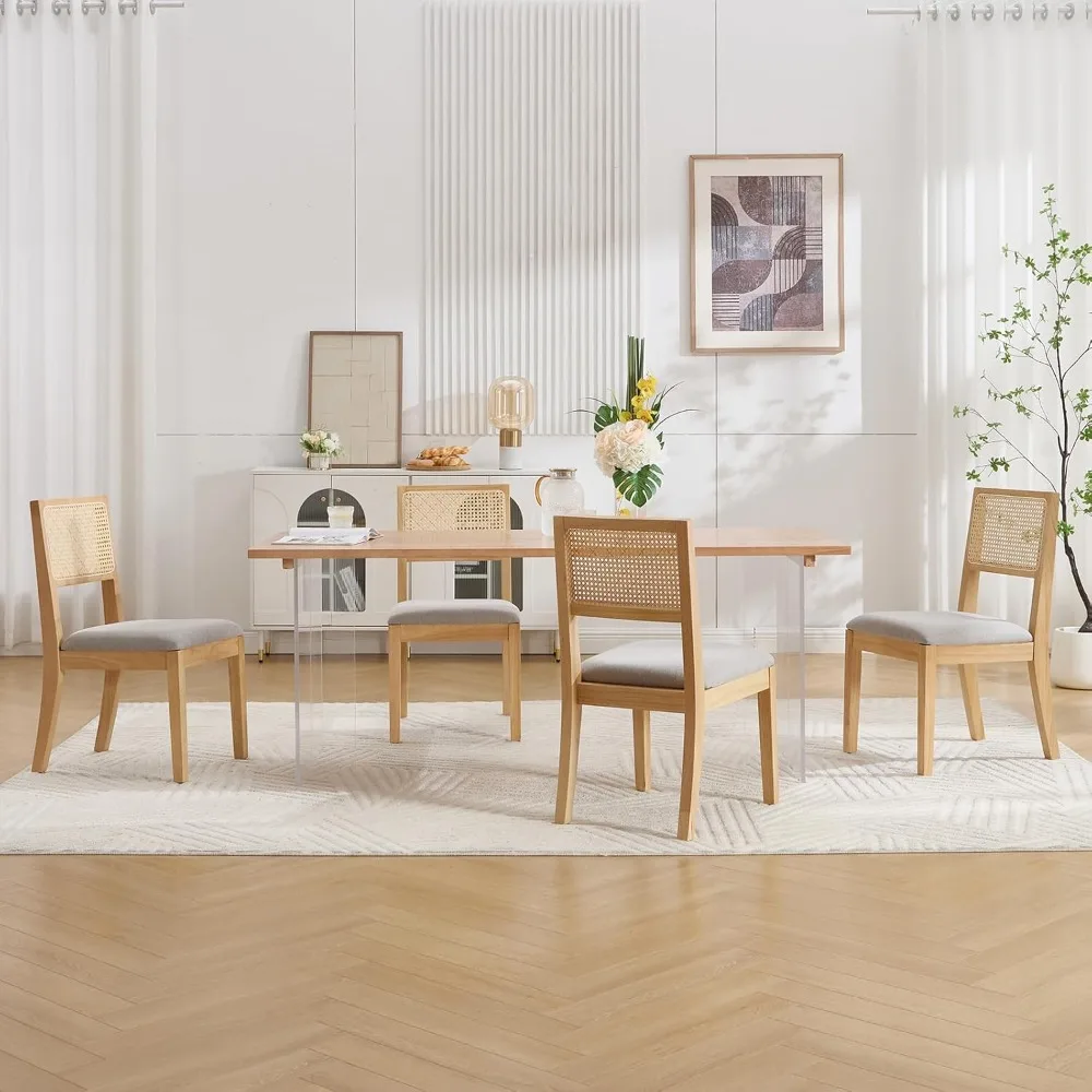 

Farmhouse Rattan Dining Chair Set of Four, Rattan Kitchen Dining Chair, Cushioned Medieval Modern Rattan Chair for Comfort