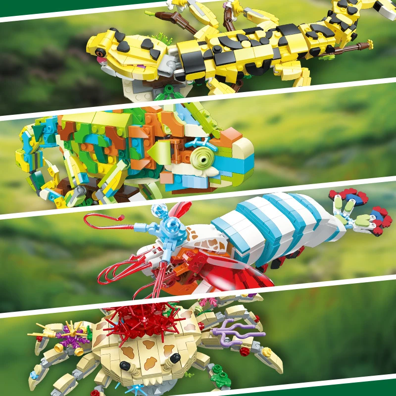 Biomimetic Animals Gecko/Chameleon/Mantis Shrimp/Crab Bricks MOC Model Building Blocks Toys  Home Decorations Gifts view 2