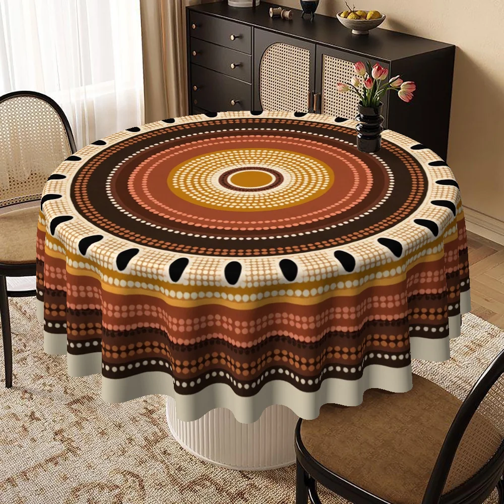 Indigenous-style tablecloth, featuring earth-toned polka dot design, is suitable for spring and summer seasons.zyc