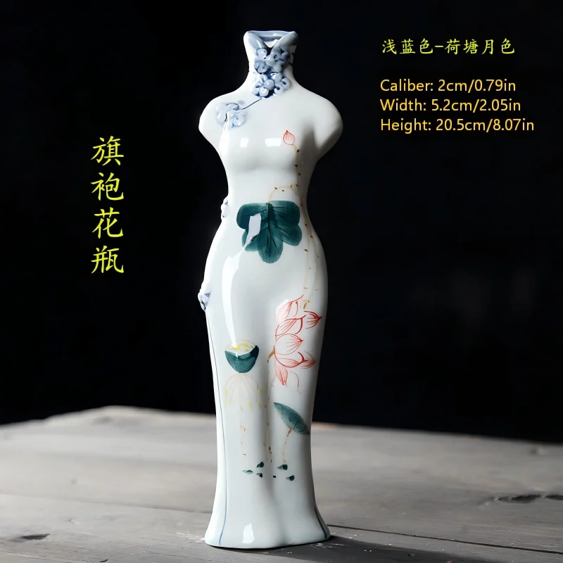 Chinese Style Celadon Vase Hand Painted Ceramic Flower Arrangement Pot Retro Tang Suit Pattern Hydroponic Dry Flower Vase Decor