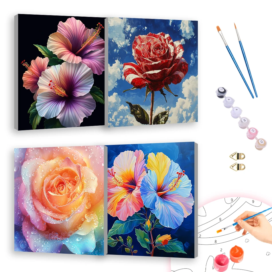 

RUOPOTY Painting Paints By Numbers For Beginner Color Markers 20X20cm ready Frame flowers Picture Drawing Canvas Crafts Wall Art