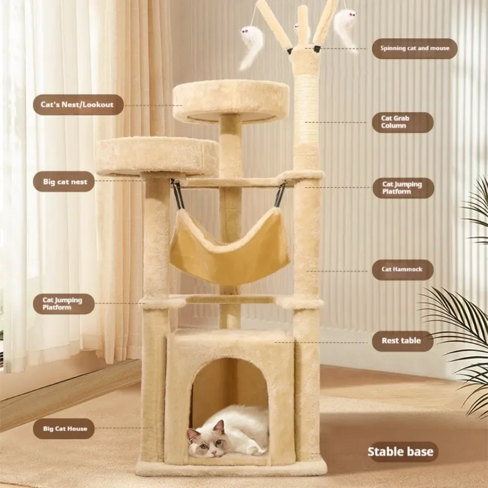 Cat Tower Large Tall Multi-Level Plush Cat Tree with Scratching Posts Scratching Boards Perches Caves for Indoor Cats Condo Toy