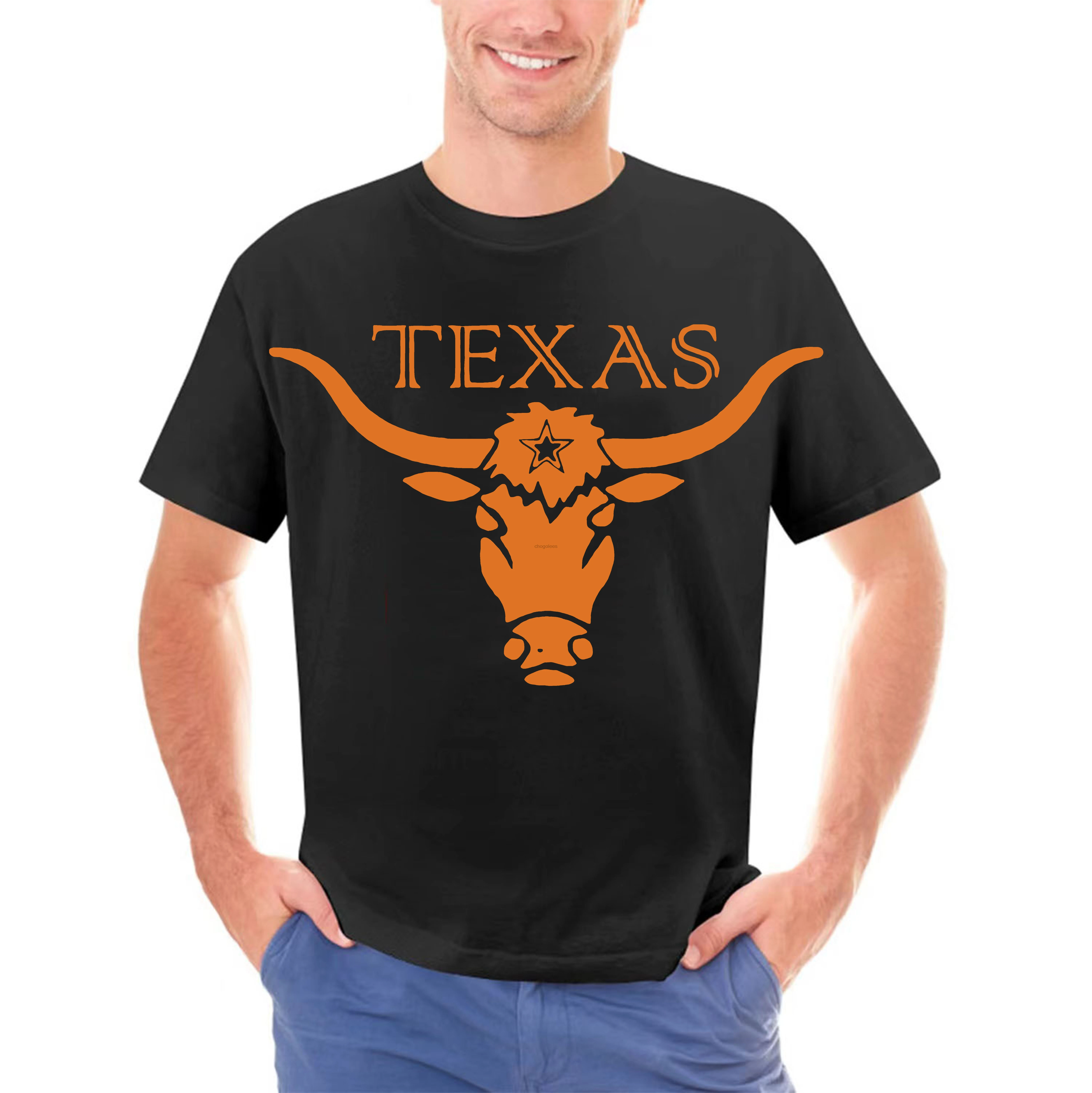 Vintage Orange Texas Longhorn Bull T-shirt  sun  men T-shirt      T-shirt