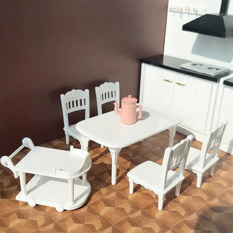 1:12 Puppenhaus Miniatur Kunststoff Essenswagen Tisch und Stuhl Modell, Möbel Home Modell, Dekor Spielzeug Puppenhaus Zubehör