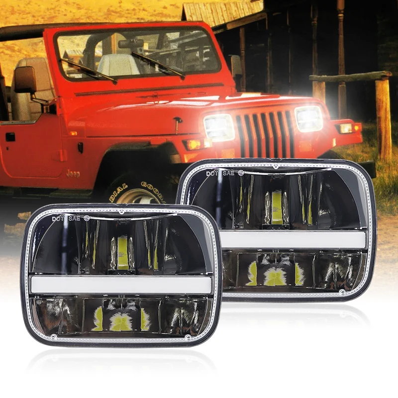 8 inch LED Headlights Light Bar 6000K 45W Running Turn Sinal Light Hi-Lo Beam for Jeep Cherokee XJ Wrangler YJ For GMC/Ford