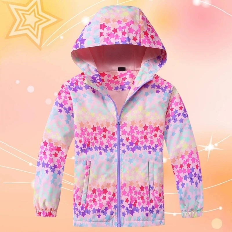 Semywange Girls Waterproof Gradient Detachable Hood Fleece Lined Hiking Jacket Kids Track Coat Child Work Windbreaker 3-12Y