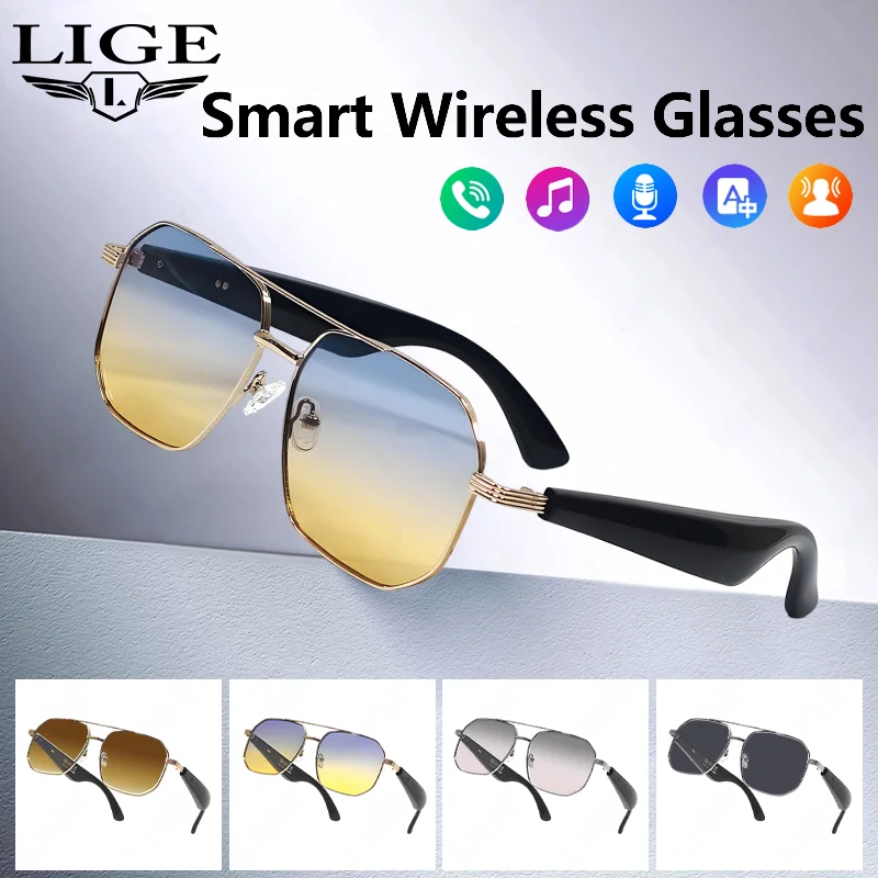 

LIGE Smart Glasses with Speaker Bluetooth Wireless Audio Touch Hands-Free Calling Stereo Music Headphones Smart Sunglasses Women