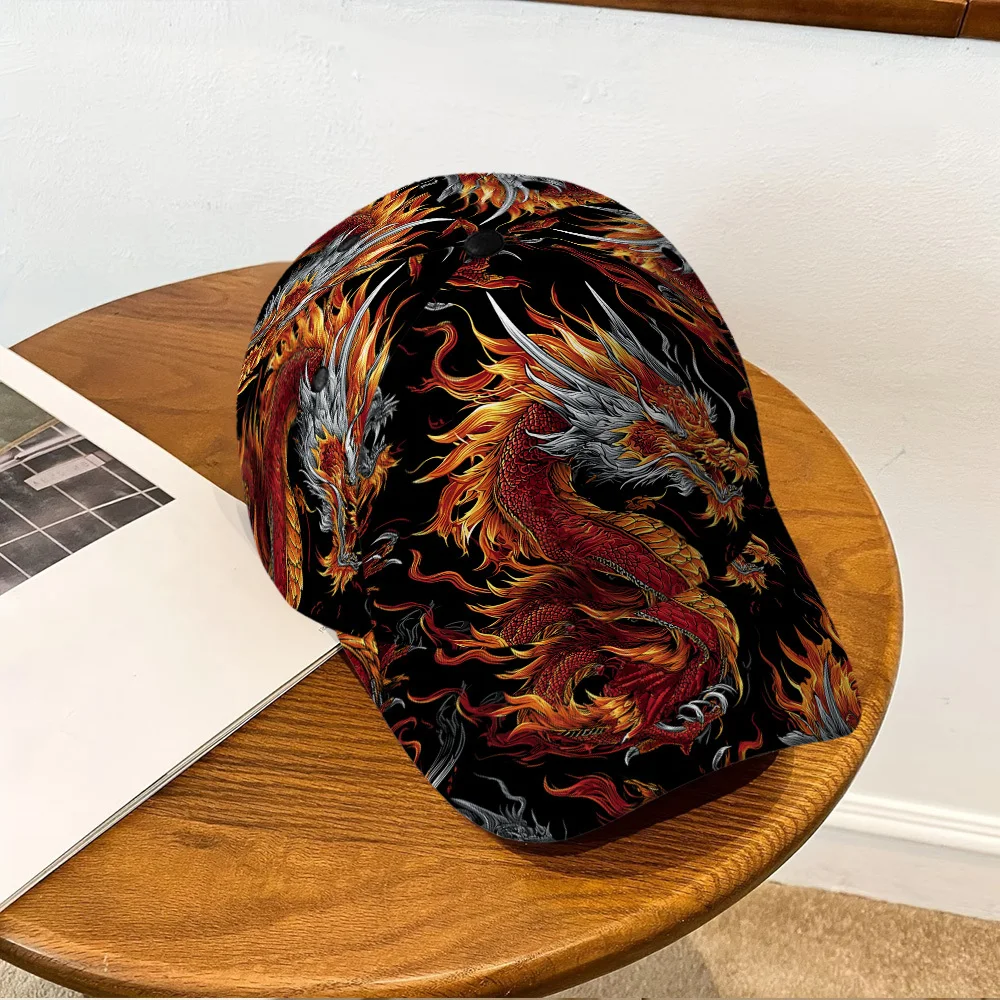 Fiery Dragon Art Print Baseball Cap Lightweight Polyester Duckbill Hat Adjustable Design Great for Casual Wear and Group Events