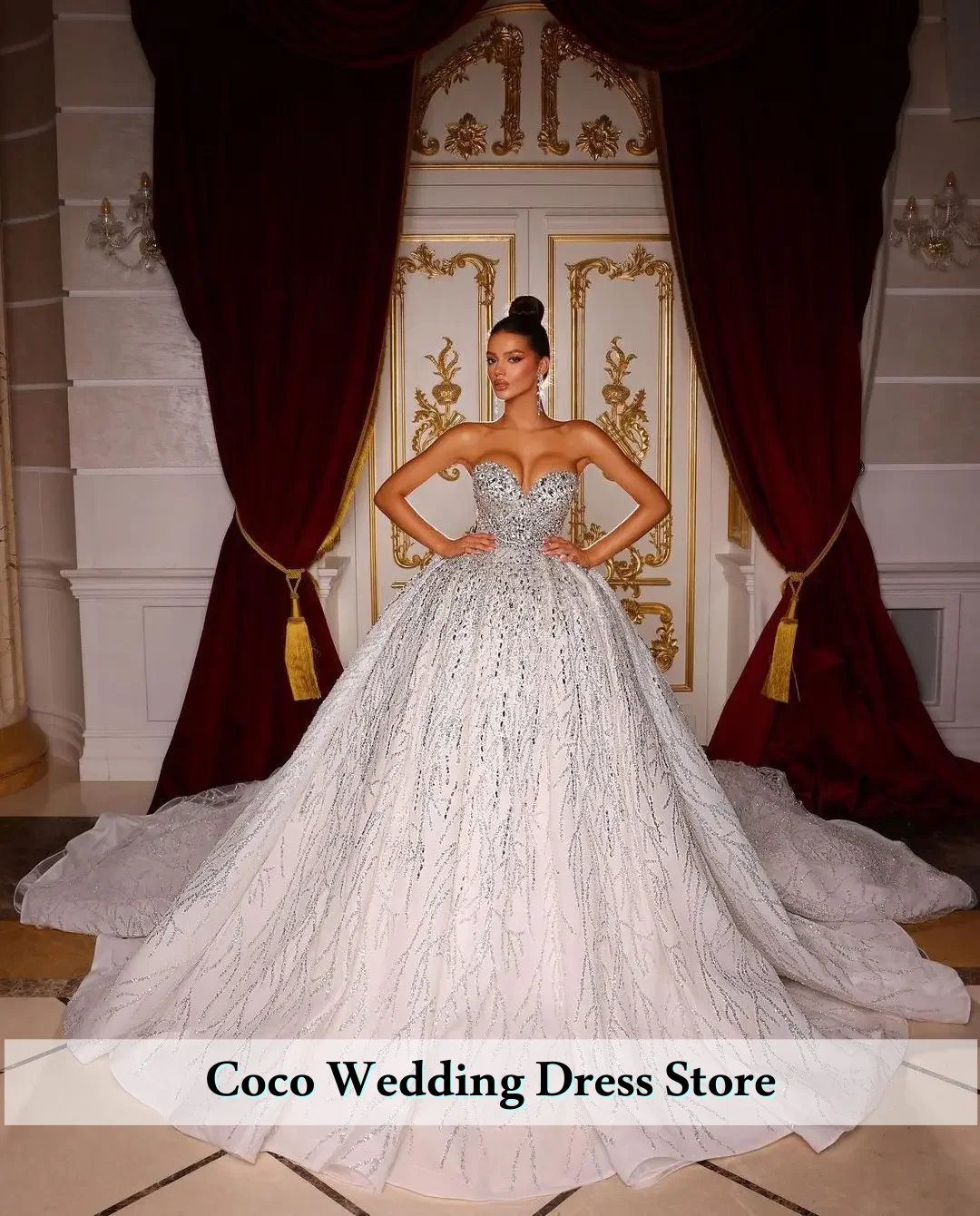 فستان زفاف فاخر مخصص بدون أكمام ورقبة على شكل V ثوب حفلة ترتر بدون حمالات مزين بالخرز زي العرائس Vestina De Novia