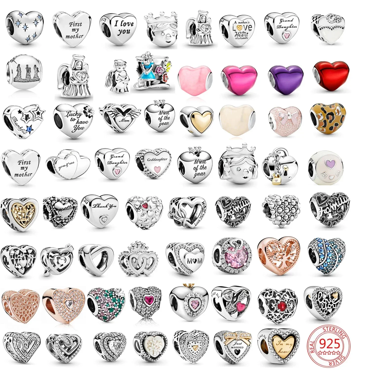 

NEW 925 Sterling Silver Angel Mom Family Love Heart Beads Charm Fit Original Pandora Charms Bracelets Women DIY Jewelry Gift