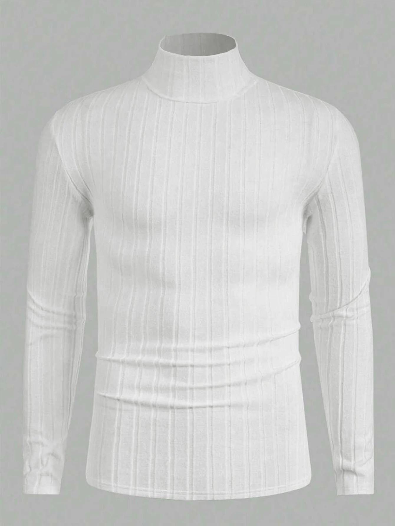 

Men's High Neck Pullover Sweater Solid Color Striped Long Sleeve T-Shirt Casual Fitted Fit for Fall & Winter Seasons