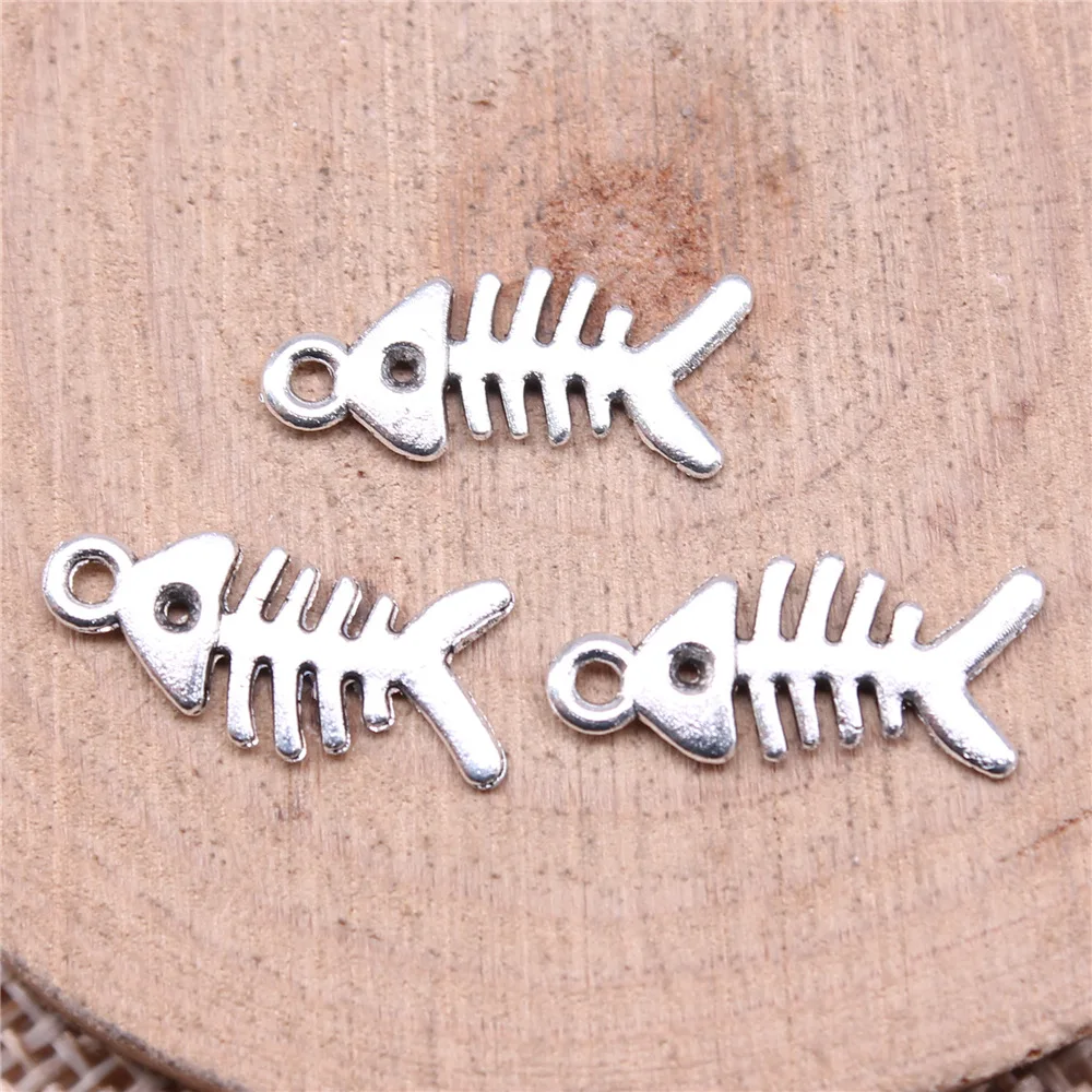 10Pcs Retro Silver Color Fish Bone Pendant Charm for Necklace Earring Bracelet Making DIY Jewelry Accessory Finding