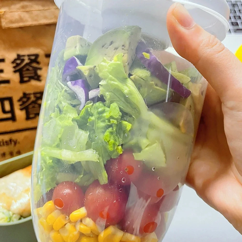 1L Portable Salad Cup Kids Breakfast Salad Bowl with Fork School Lunch Box Food Storage Bento Box Yogurt Oatmeal Cereal Milk Cup