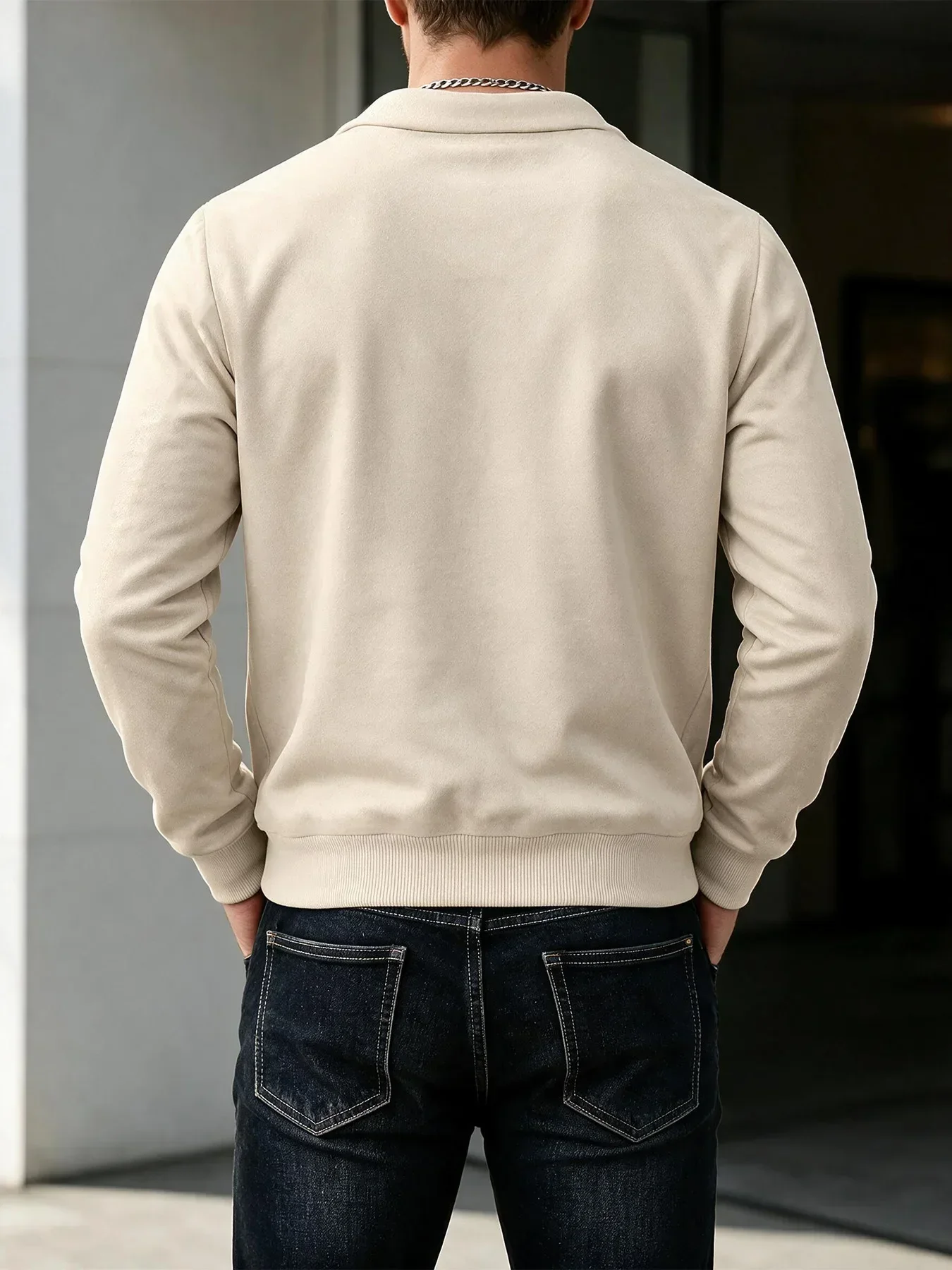 Casual Men Stand Collar Sweatshirt Jacket Full Zip Front Design Long Sleeve Cardigan With Hand Pockets For Autumn
