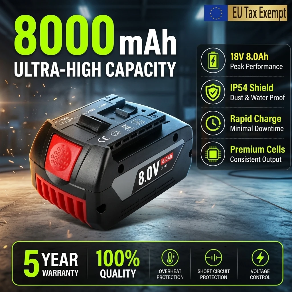 Original 18V 8,0Ah wiederaufladbarer Lithium-Ionen-Akku, geeignet für Bosch 18V GBA GSR GSB BAT618 BAT609 BAT620 Ersatzakku für Elektrowerkzeuge