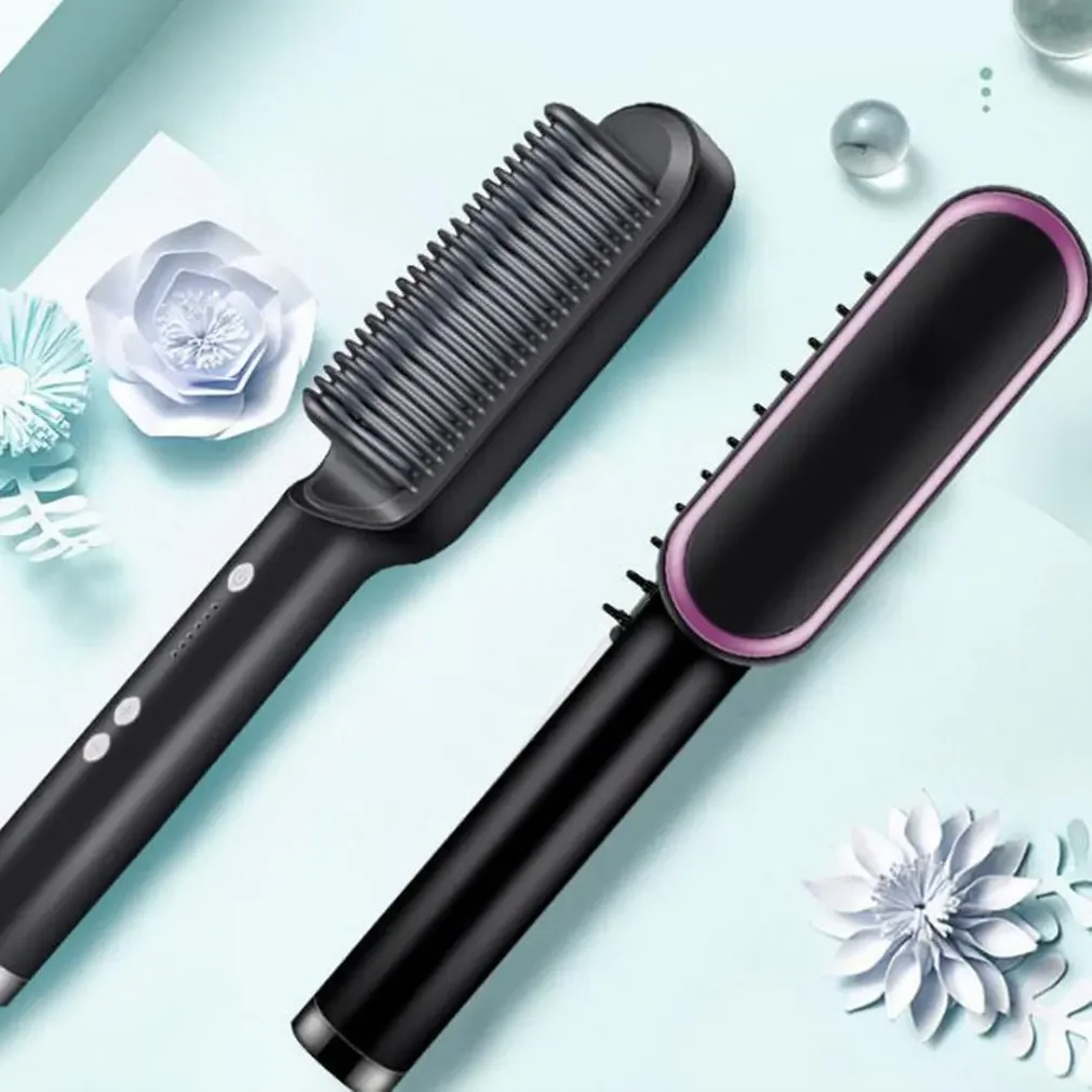 Adjustable Tourmaline Ceramic Hair Comb with 5 Levels - Multifunctional Curling Iron Brush